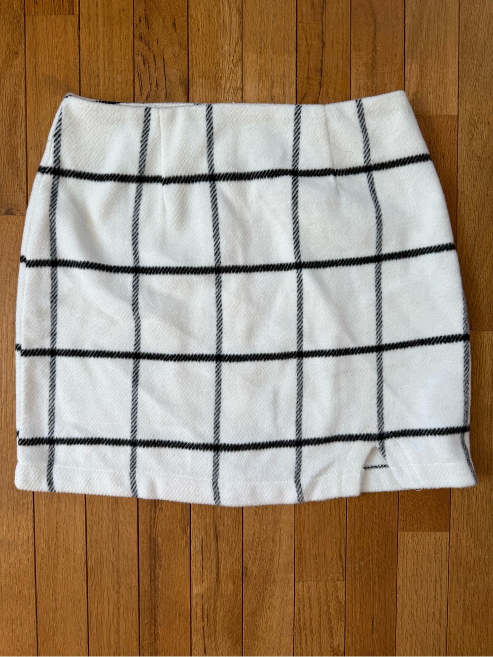 Lulu's White Mini Skirt with Black Windowpane Plaid